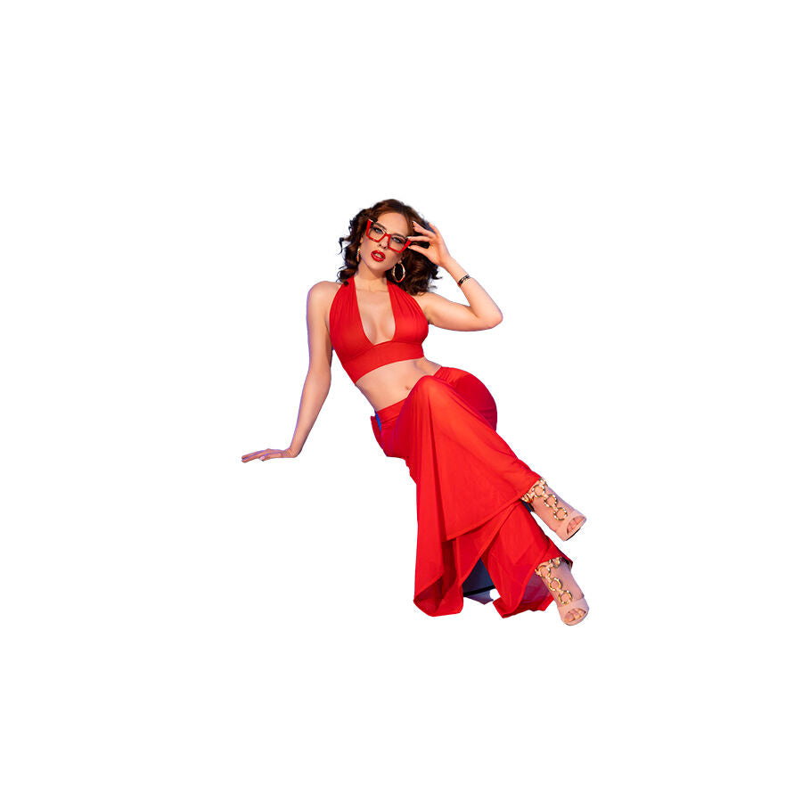 Chilirose - Cr 4857 Set Top Y Pantalones Rojo Talla L