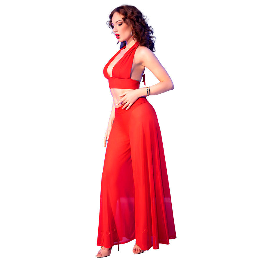 Chilirose - Cr 4857 Set Top Y Pantalones Rojo Talla L