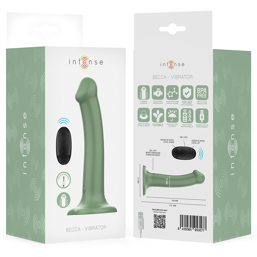 Intense - Becca Vibrador Con Ventosa 10 Vibraciones Verde Control Remoto