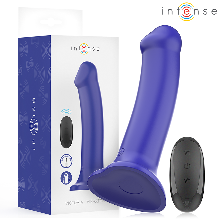 Intense - Victoria Vibrador Con Ventosa 10 Vibraciones Azul Oscuro Control Remoto