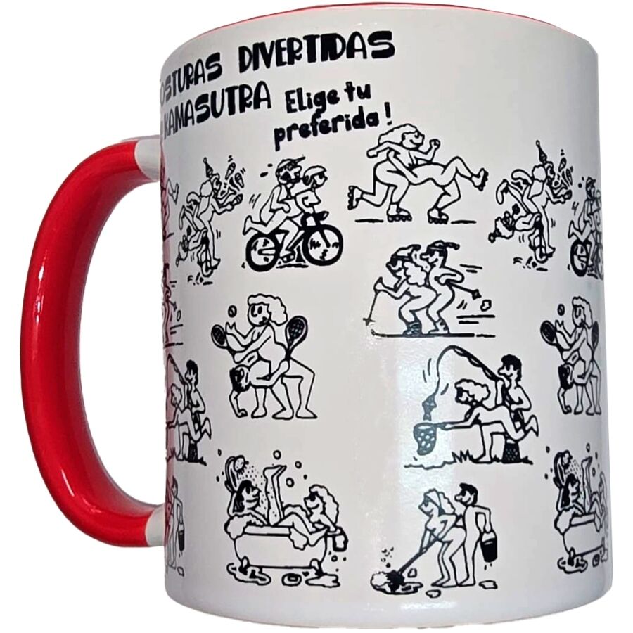 Diablo Picante - Taza Blanca Posturas Kamasutra & Asa Roja 370 Ml