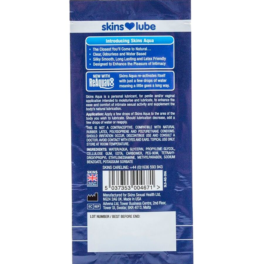 Skins - Aqua Lubricante Base De Agua Monodosis 5 Ml