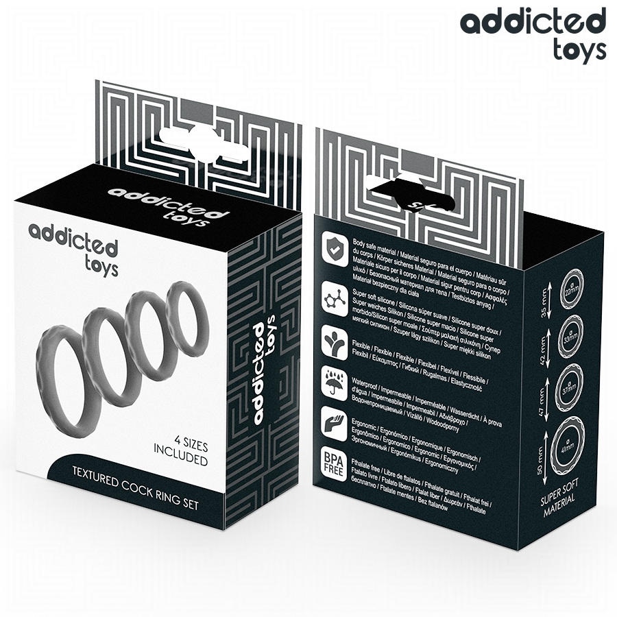 Addicted Toys - Set Anillos Pene Texturizados 4 Tamaños
