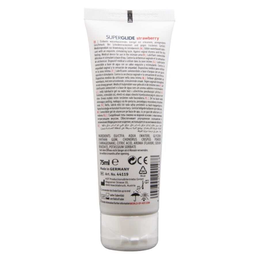 Hot - Superglide Lubricante Comestible Base Agua Fresa 75 Ml