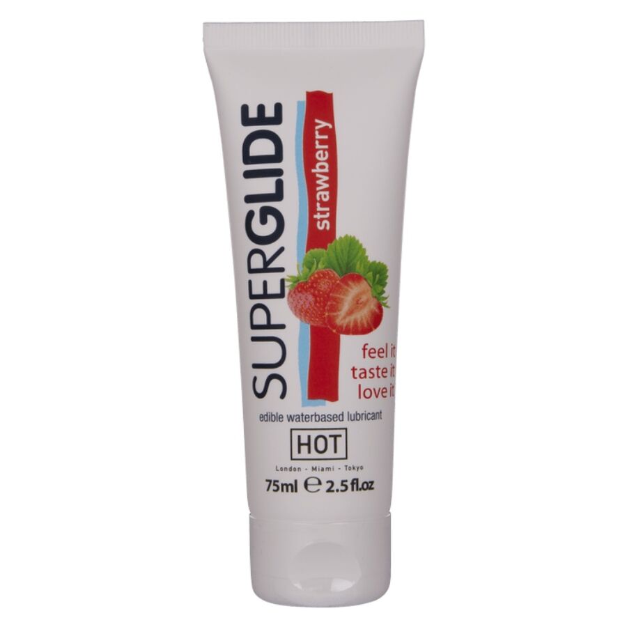 Hot - Superglide Lubricante Comestible Base Agua Fresa 75 Ml