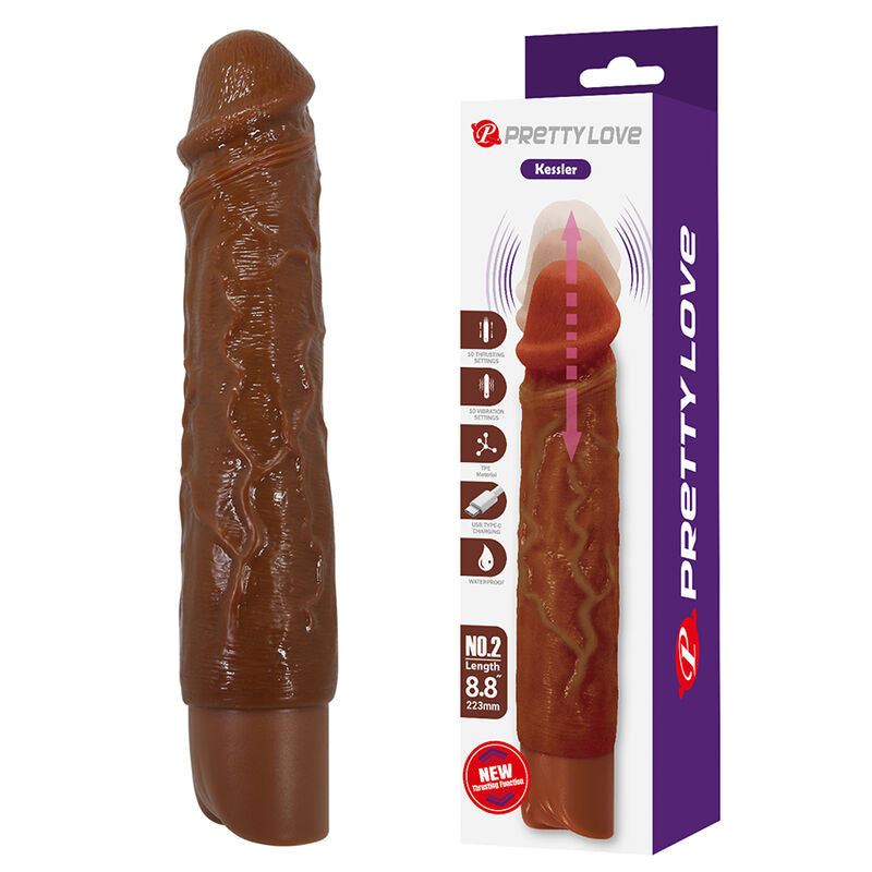 Pretty Love - Kessler Dildo Vibrador Realista 10 Modos De Vibración Y 10 De Empuje 22 Cm Marrón