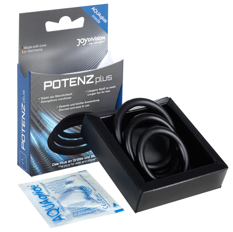 Joydivision Potenzduo - Plus Pack 3 Anillos Para Pene Negro - S, M, L