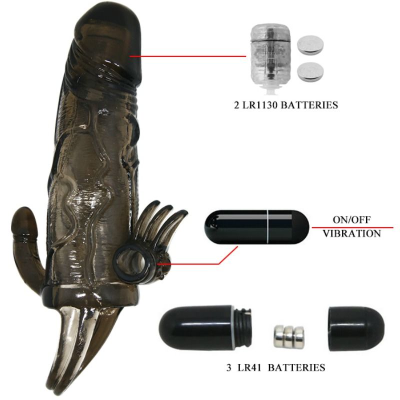 Baile - Brave Man Funda Pene Anal Y Clitoris Vibrador 16.5 Cm Negro
