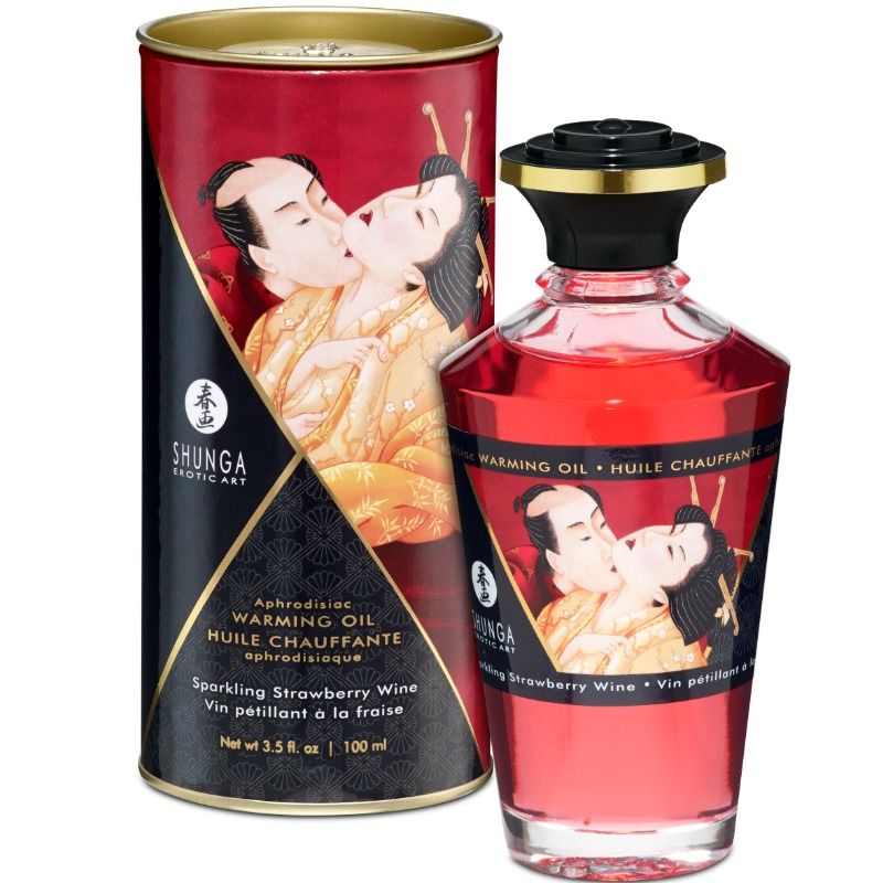 Shunga Aceite De Masaje Efecto Calor Aroma Vino Espumoso De Fresa