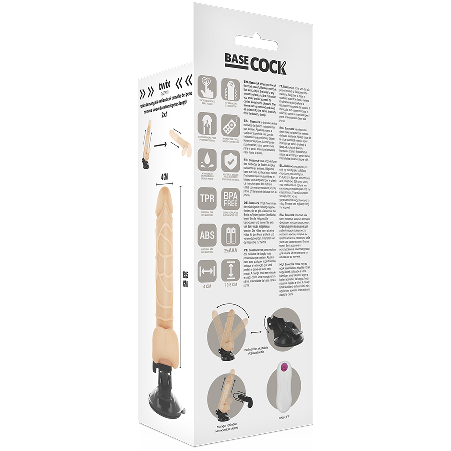 Basecock - Vibrador Realistico Control Remoto Natural Con Testiculos 19.5 Cm -O- 4 Cm
