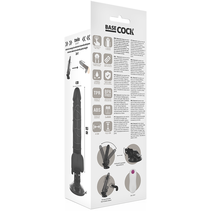 Basecock - Vibrador Realistico Control Remoto Negro Con Testiculos 19.5 Cm -O- 4 Cm