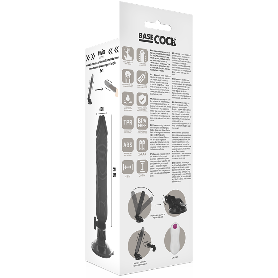 Basecock - Vibrador Realistico Control Remoto Negro 20 Cm -O- 4 Cm