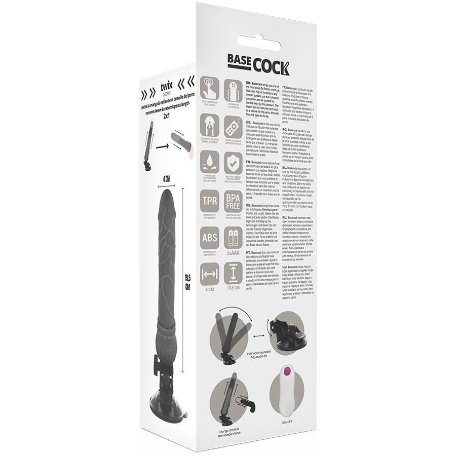 Basecock - Vibrador Realistico Control Remoto Negro 19.5 Cm -O- 4 Cm
