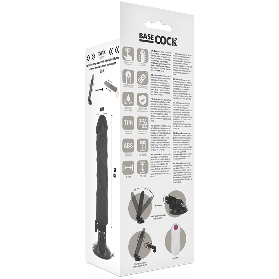 Basecock - Vibrador Realistico Control Remoto Negro 21 Cm -O- 4 Cm