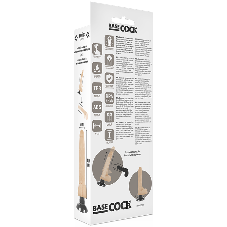 Basecock - Vibrador Realistico 2-1 Natural 18.5 Cm -O- 4 Cm