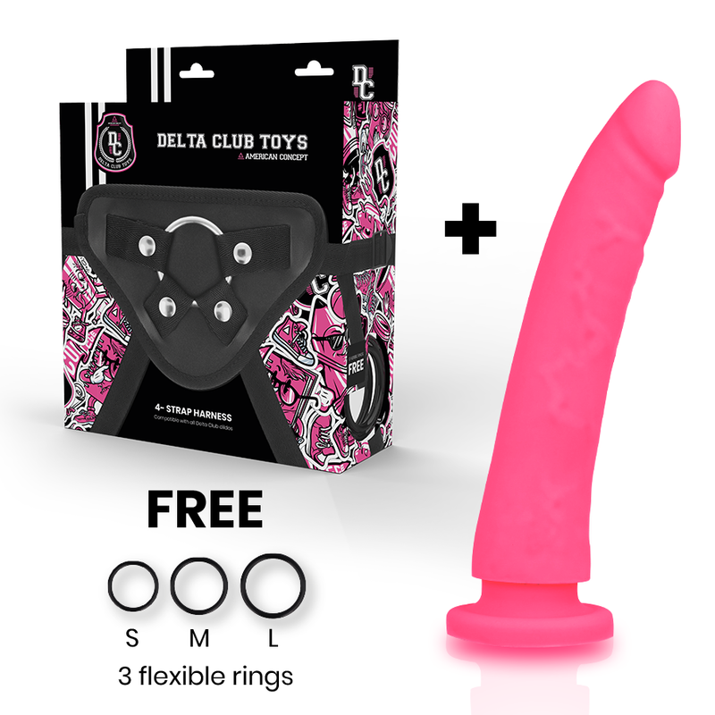 Delta Club - Toys Dildo + Arnes Rosa Silicona Medica 20 Cm -o- 4 Cm