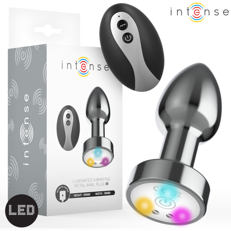 Intense - Plug Anal De Metal Vibrador Con Luces Led Y Control Remoto - Talla M