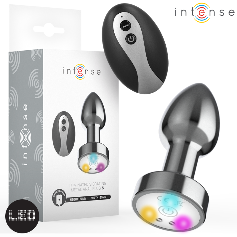 Intense - Plug Anal De Metal Vibrador Con Luces Led Y Control Remoto - Talla S