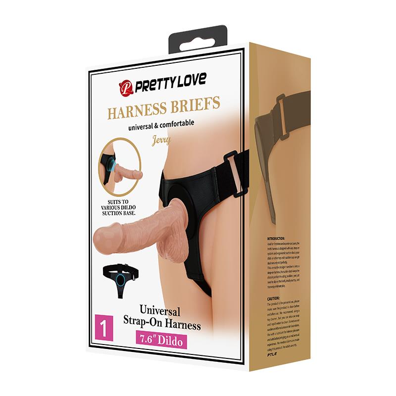 Pretty Love - Harness Briefs Arnés Universal Con Dildo Jerry 21.8 Cm Natural