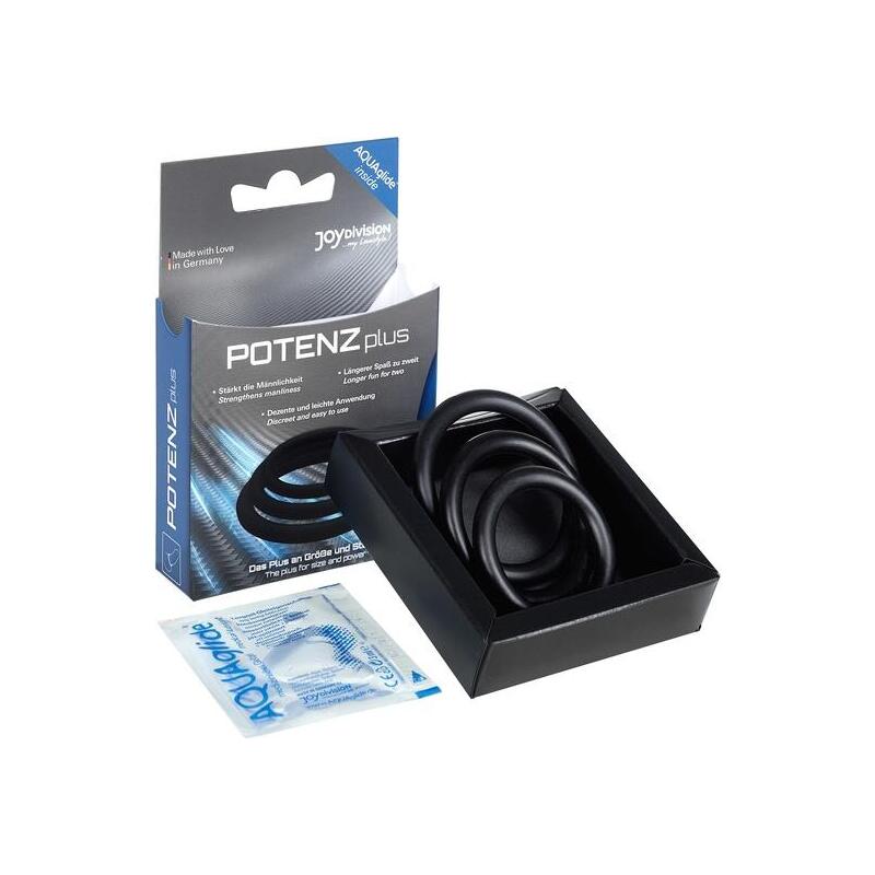 Joydivision Potenzduo - Plus Pack 3 Anillos Para Pene Negro - S, M, L