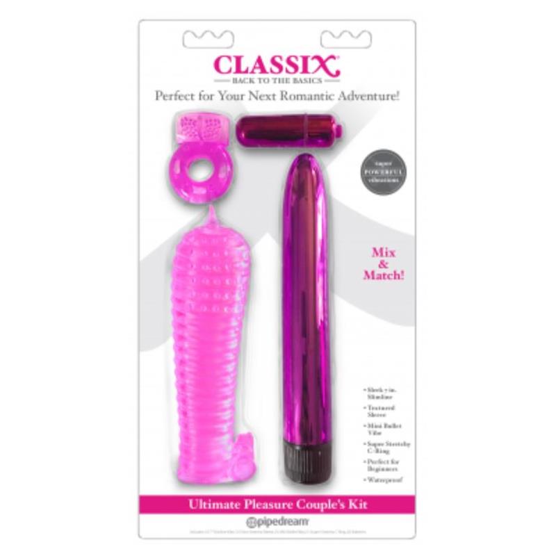 Classix - Kit Para Parejas Con Anillo, Funda Y Balas Rosa