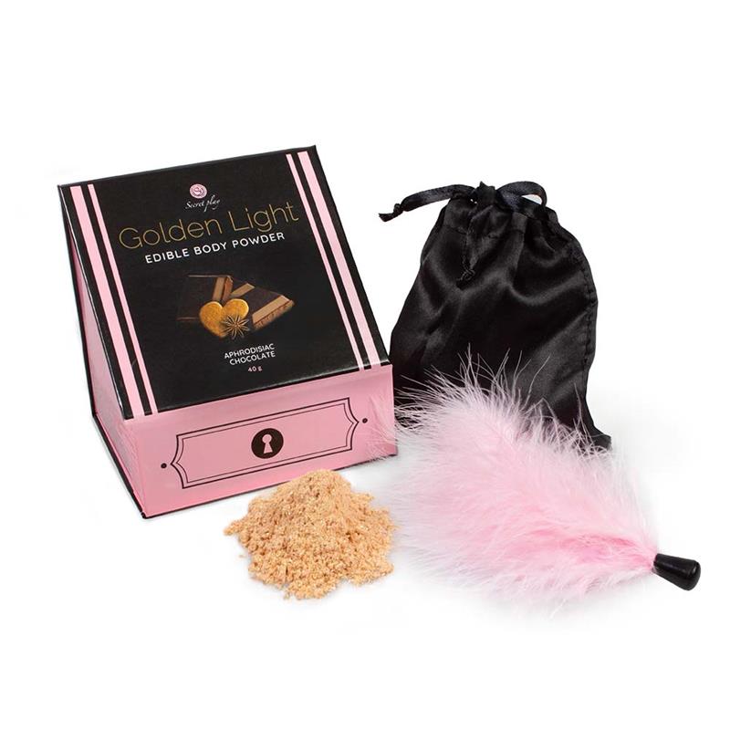 Secretplay - Golden Light Kit Polvos Comestibles Y Pluma Chocolate Afrodisiaco