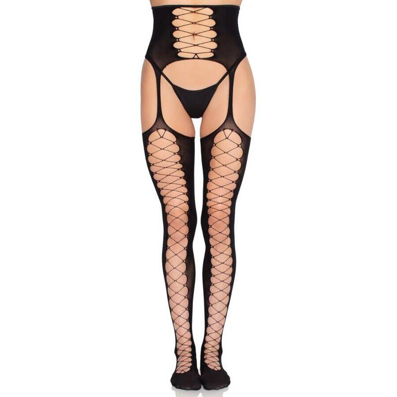 Leg Avenue - 1968 Medias De Liguero Con Encaje Negro - Talla Única