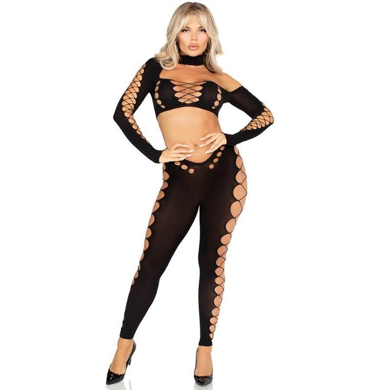 Leg Avenue - Crop Top Y Leggings Cut-Out Sin Costuras Negro