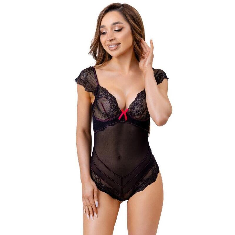 Livco Corsetti Fashion - Evelyn Lc 20243 Body Con Adornos De Encaje Y Tranparencias Negro S/M