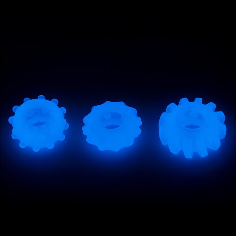 Lumino Play Set 3 Anillos Para El Pene Luz Azul