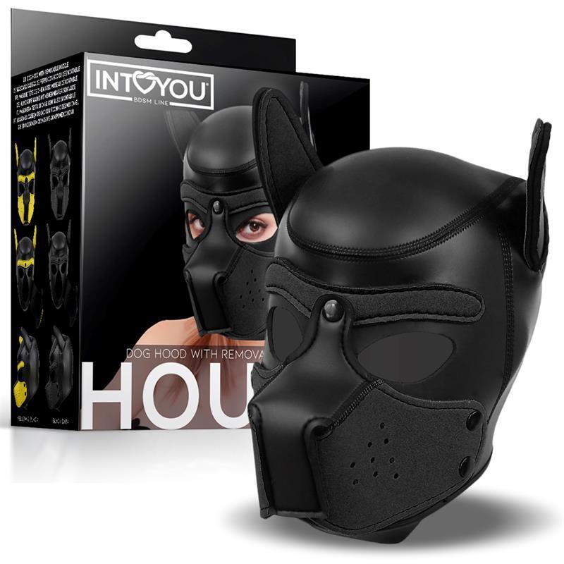 Máscara De Perro De Neopreno Con Hocico Extraíble Negro Talla M