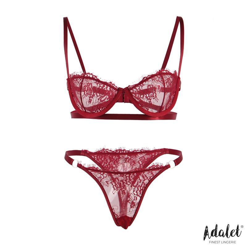 Mia Set Sujetador Y Tanga De Encaje Burgundy Talla (Interno):S/M