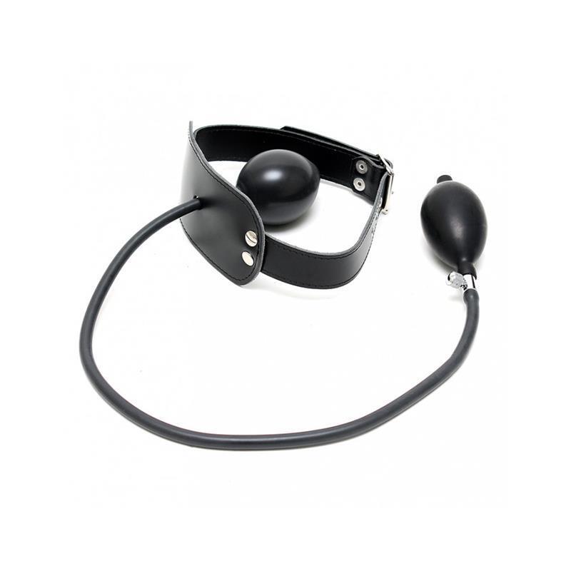 Mordaza Cuero Con Globo Inflable Y Bomba Ajustable