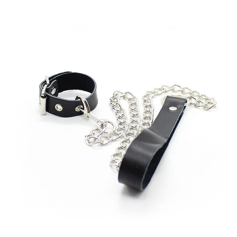 Ohmama Fetish - Collar Para Pene Y Correa Piel Con Cadena Metalica