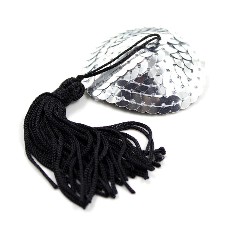 Pezoneras Autoadhesivas Forma De Corazón Con Lentejuelas Negro/Plata