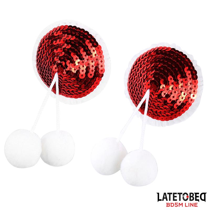 Pezoneras Con Lentejuelas Rojas Y Pompones Blancos