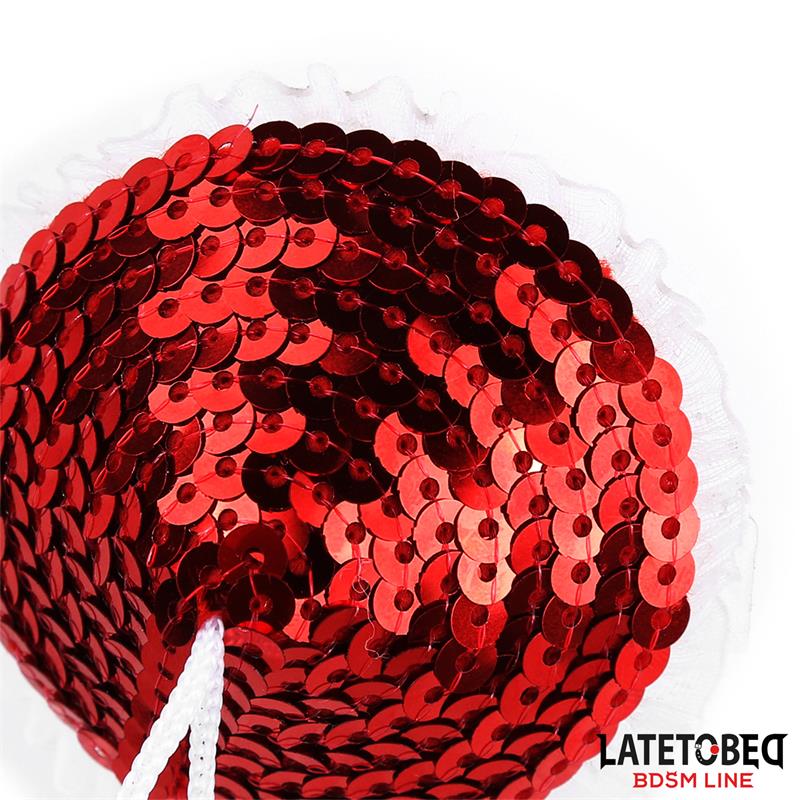 Pezoneras Con Lentejuelas Rojas Y Pompones Blancos