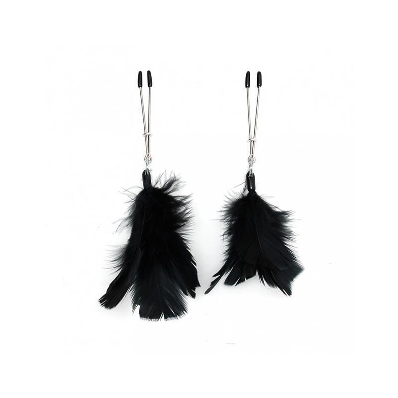 Pinzas Para Pezones Con Plumas Negras Ajustables