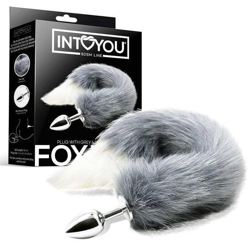 Plug Anal Con Cola Gris Y Blanco Talla S