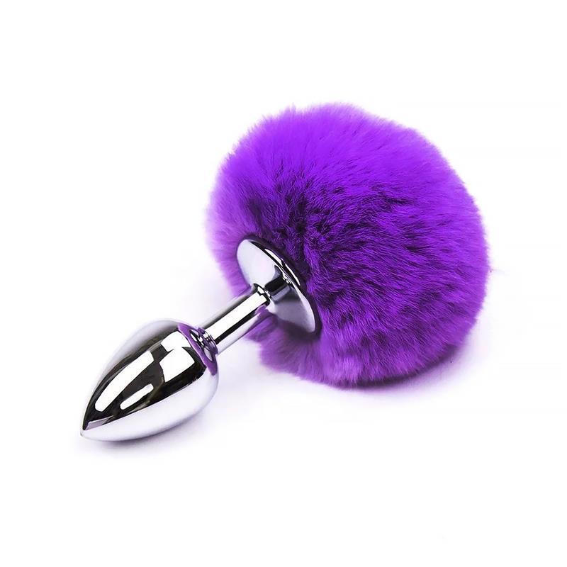Plug Anal Con Pompón Púrpura Talla S