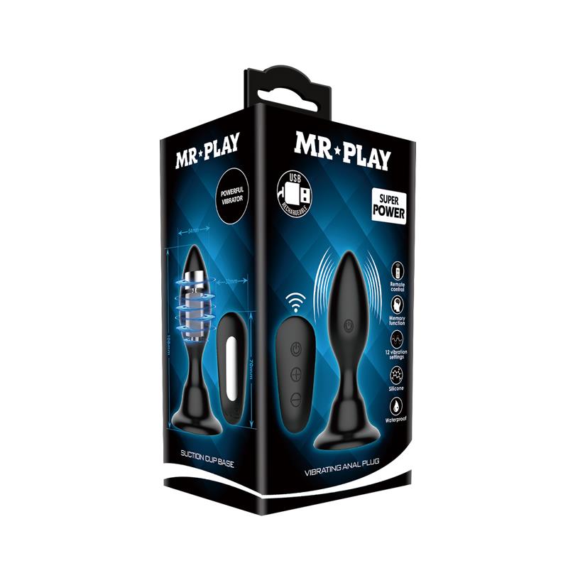 Mr Play - Plug Anal Con Vibracion Negro Control Remoto