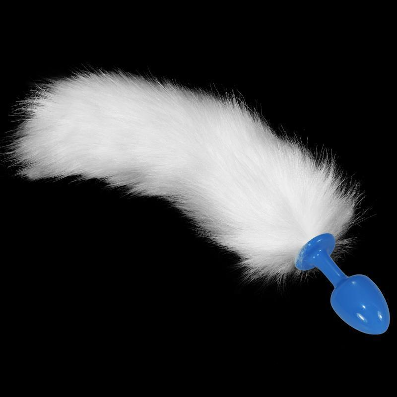 Plug Anal De Metal Azul Con Cola Blanca