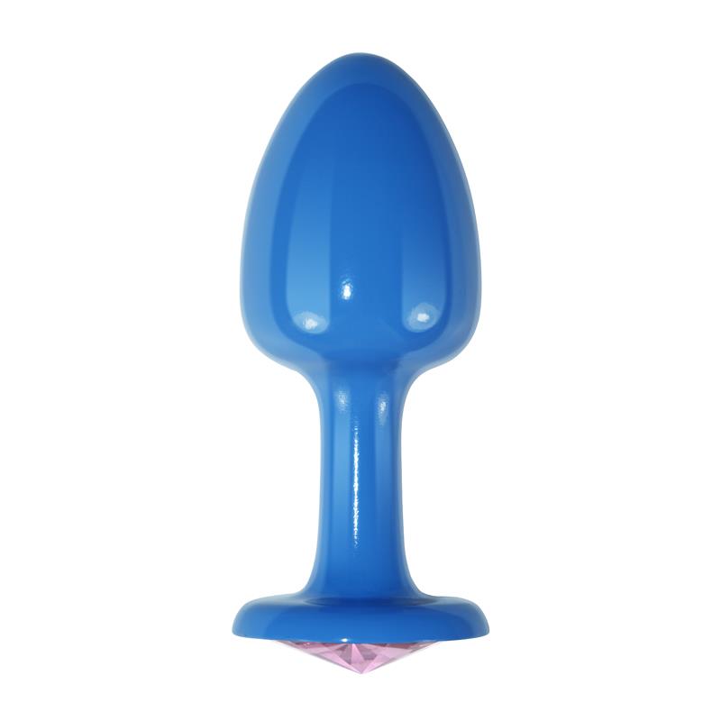 Plug Anal De Metal Azul Rosebud Con Joya Rosa
