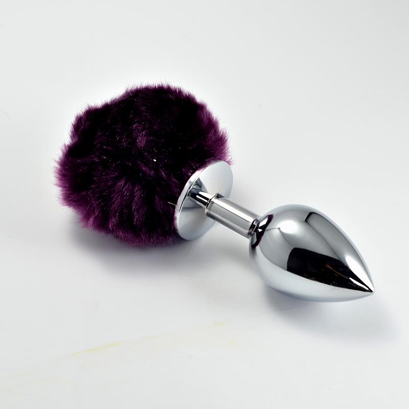 Plug Anal De Metal Con Pompon Púrpura Talla S
