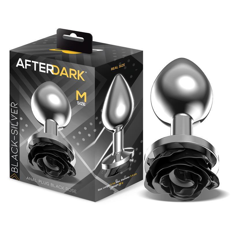 Plug Anal De Metal Con Rosa Negra En La Base Talla M