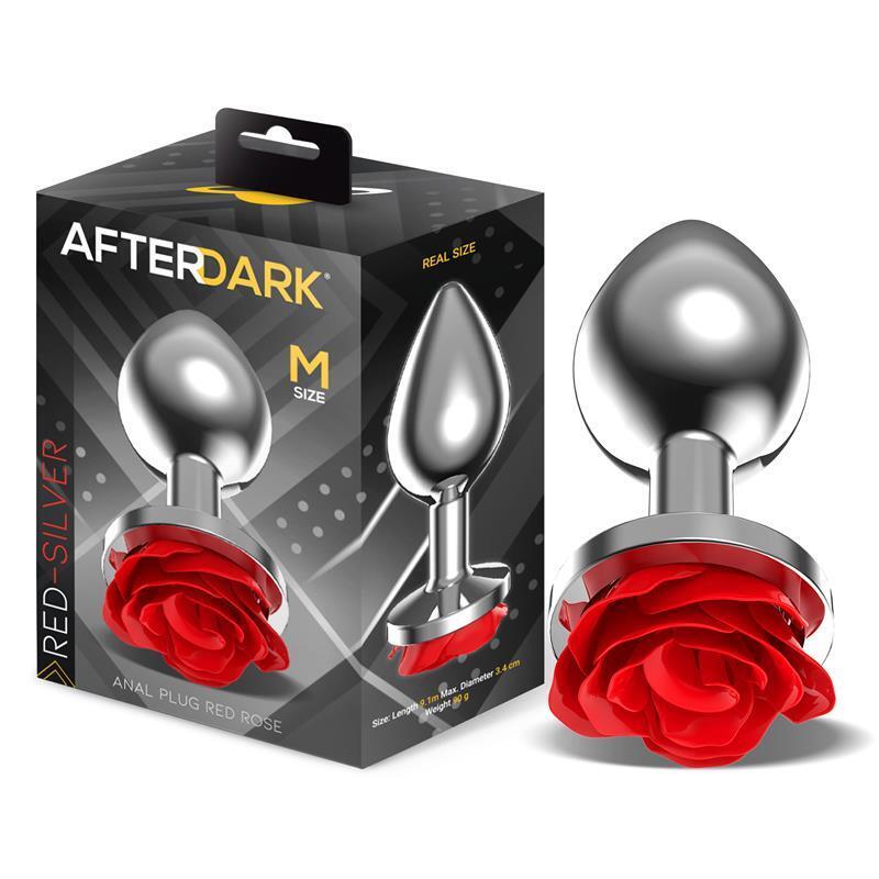 Plug Anal De Metal Con Rosa Roja En La Base Talla M