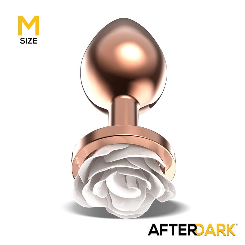 Plug Anal De Metal Oro Rosa Con Rosa Blanca En La Base Talla M