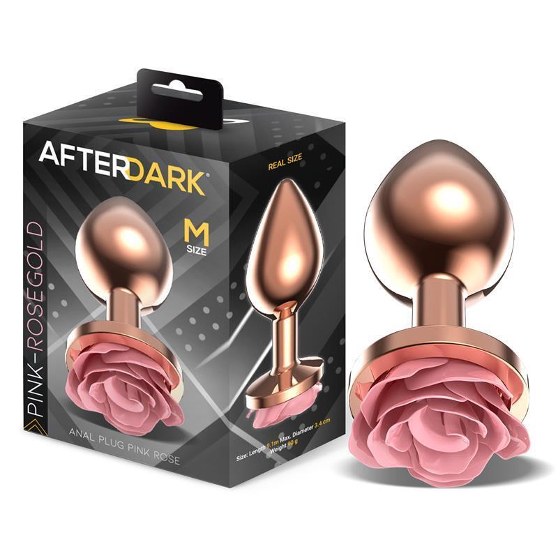 Plug Anal De Metal Oro Rosa Con Rosa Rosa En La Base Talla M