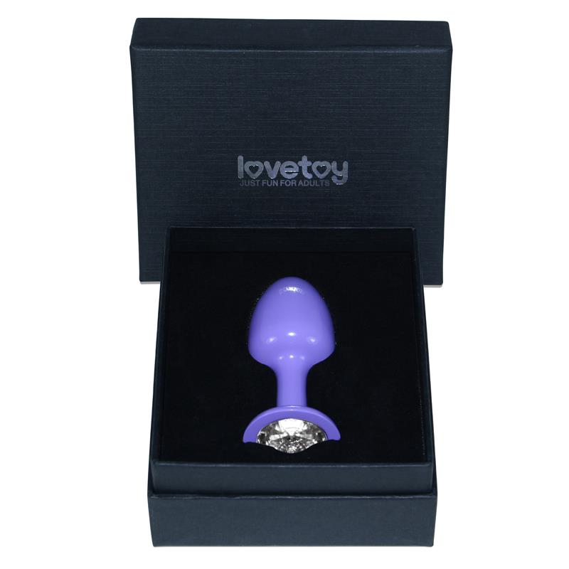 Plug Anal De Metal Púrpura Rosebud Con Joya Transparene