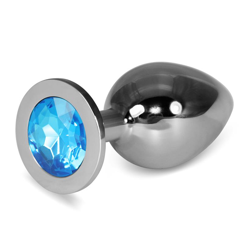 Plug Anal Metal Rosebud Classic Con Joya Azul Talla L